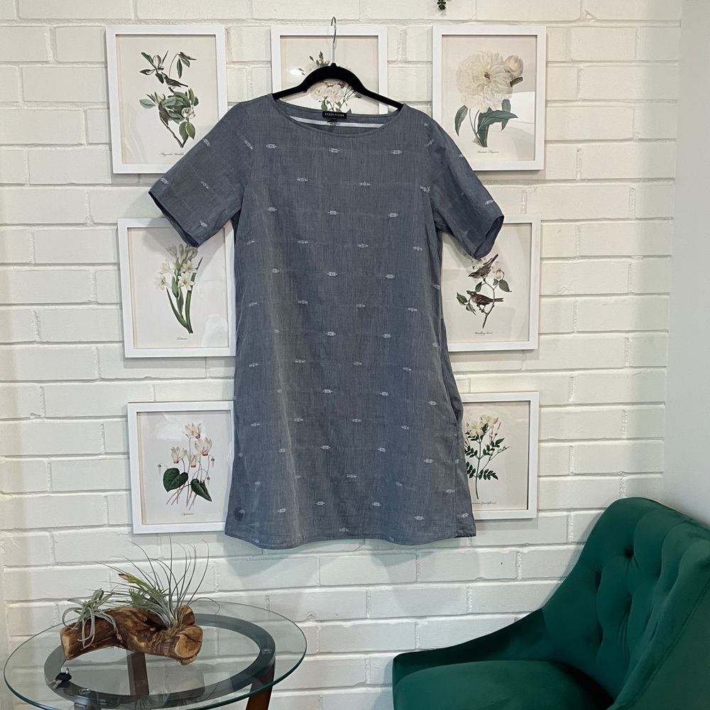 Eileen Fisher Boho Blue Short Sleeve Dress